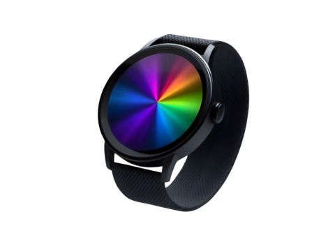 Modern Smartwatch with Colorful Abstract Display PNG on Transparent Background for Technology Advertising or Futuristic Lifestyle Concepts