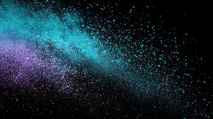 Teal and purple powder explosion, dark background, abstract design, graphic resource