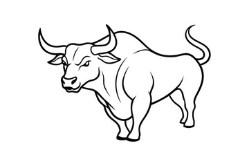 Obraz premium Line art illustration of an enraged bull with head lowered and horns ready to charge.eps