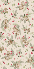 Seamless Christmas Pine Cone For Gift Wrap And Fabric Print