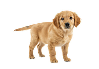 Adorable golden retriever puppy standing Isolated on transparent background looking directly at the camera