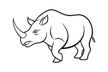 Line art illustration of an enraged rhinoceros charging with horn forward.eps