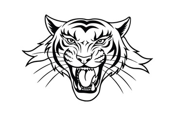 Line art illustration of a snarling tiger baring fangs.eps