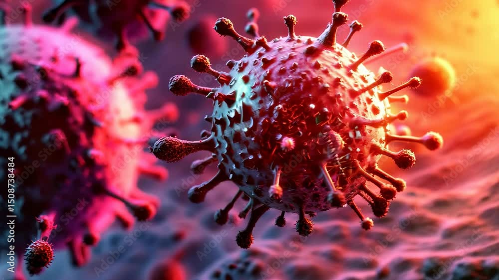 Poster this vibrant abstract illustration represents a virus in a laboratory setting, showcasing the micros