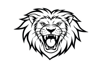 Line art illustration of an angry lion roaring showing sharp teeth and wild mane.eps