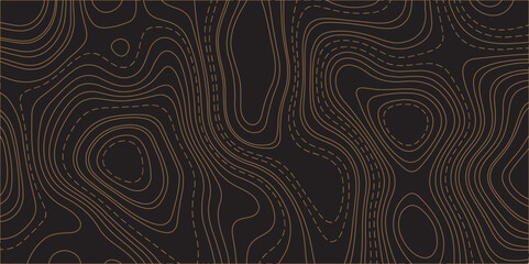 Generate a seamless, abstract topographic pattern on a dark charcoal background. The design should feature flowing, organic contour lines in a warm brown or copper color, with some lines appearing as 