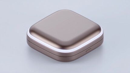 A close-up, photorealistic shot of a very small, sleek AI device, pebble-sized, resting in the open palm of a person's hand, emphasizing its compact, personal nature and premium finish.