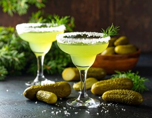 Two Bright Green Cocktails Rimmed