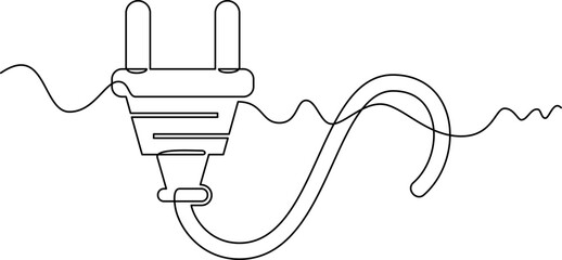 one line art Electrical Plug vector illustration. line art, one continuous line, simple, hand drawn and sketch style. for icons, symbols, signs or logos. PNG