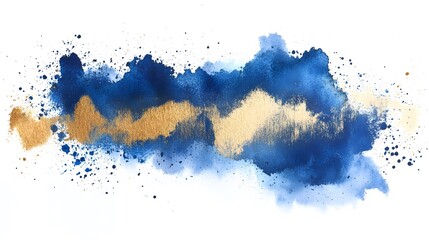 Fototapeta premium Abstract blue and gold watercolor painting with artistic splatter effect on white background design