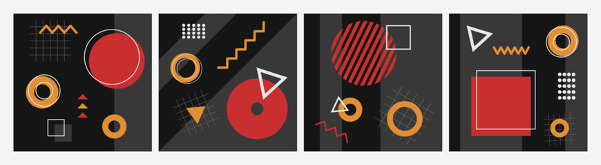 Abstract geometric cards with brutal forms and shapes, deconstructive forms, decorative art. Vector illustration.