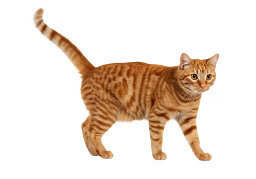 Orange tabby cat walking on a transparent background for various creative applications