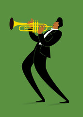 Jazz vector poster with a man playing the trumpet	
