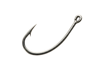 Single silver fishing hook isolated Isolated on transparent background for conceptual designs