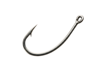 Single silver fishing hook isolated Isolated on transparent background for conceptual designs