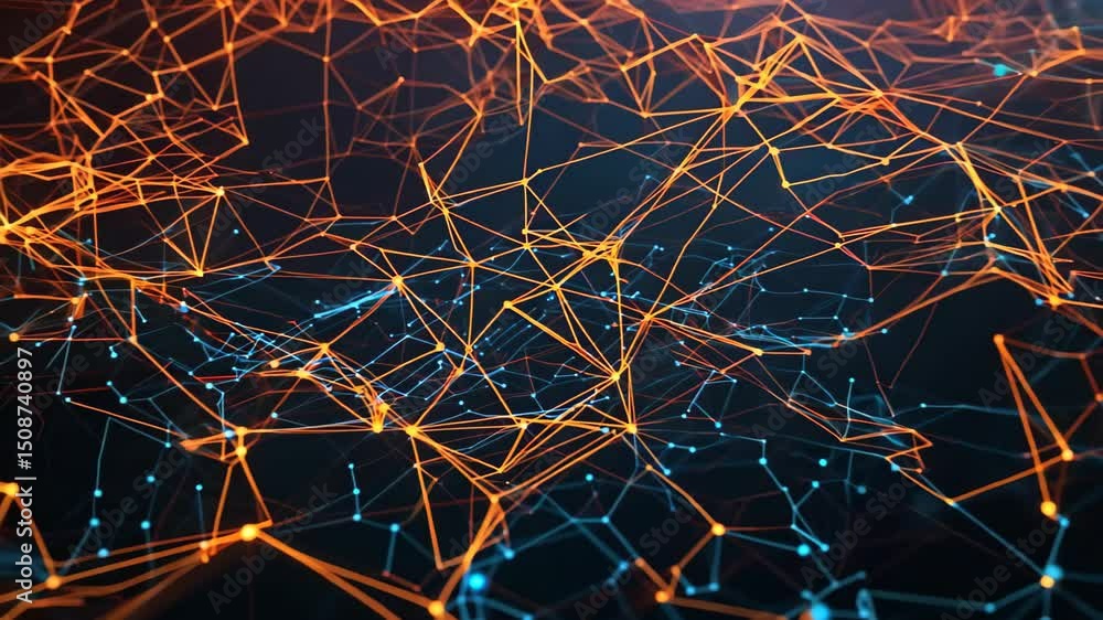 Poster abstract illustration showcasing glowing nodes and dynamic lines representing network connections. i