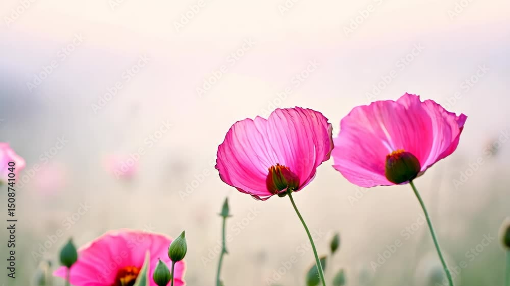 Poster a stunning array of delicate flowers blooms in a lush garden. soft lighting enhances the pastel colo