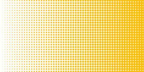 Yellow halftone gradient texture. Vanishing cartoon polka dot background. Repeated dotted gradation pattern. Fading comic pop art overlay backdrop. Rasterized halfton patern effect wallpaper. Vector