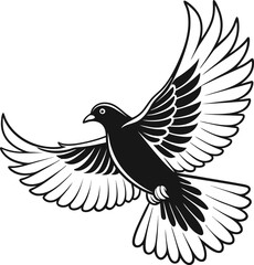 A flying dove of peace silhouette with outstretched wings, a symbol of freedom and nature