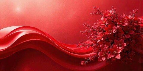 Red Floral Wave Abstract Background