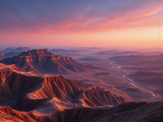 Sunset Over Desert Mountains Landscape