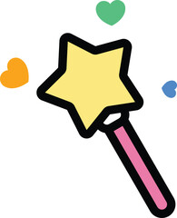 Star Wand Icon with Colorful Hearts in a Cute Cartoon Style