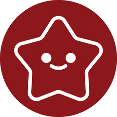 Line Art Star Icon with Smile Face on Red Circular Background