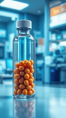 Orange Pills in Glass Bottle in Laboratory Setting