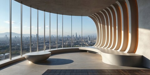 Modern Architectural Interior with Cityscape View