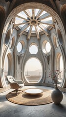 Modern Interior with Circular Windows and Dome Ceiling