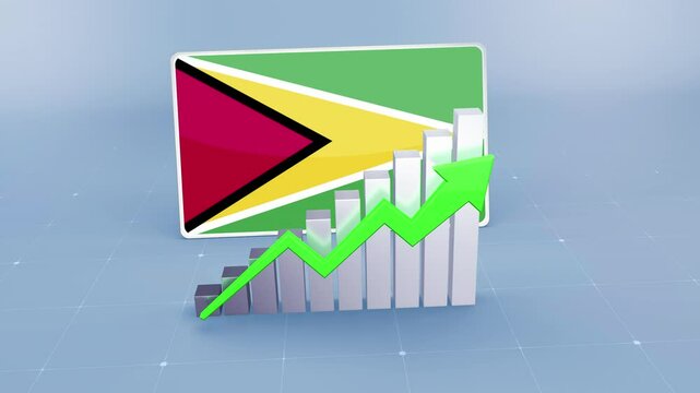 Guyana Country Flag and Bar Chart Graph Showing Increasing Values a Green Arrow Developing Country Concept