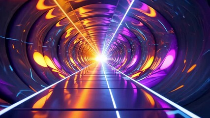 Abstract futuristic tunnel glowing with vibrant neon lights and symmetrical patterns in science fiction style - Powered by Adobe