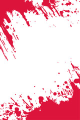 Intense red paint splatters and smeared brush strokes form a dramatic grunge border on a white background. Abstract vector frame, ideal for horror themes or edgy designs with copy space.
