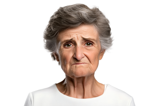 Senior Woman Sad Expression with Gray Hair, cut out transparent