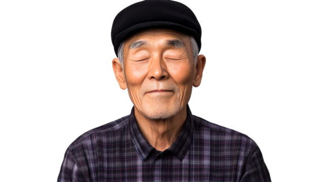 Relaxed Asian Senior with Eyes Closed, Cut out transparent - Powered by Adobe