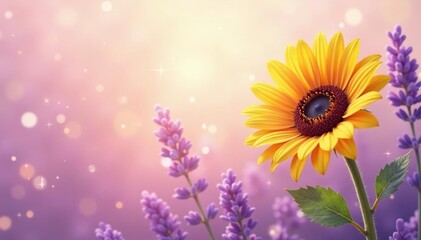 Obraz premium Soft, pastel sunflowers & lavender, ethereal light , sunflowers, palette, design