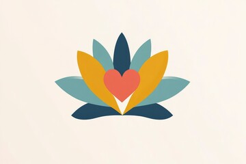 Fototapeta premium flat design of abstract blossom with a heart at the center and three petals, hope and nurture concept