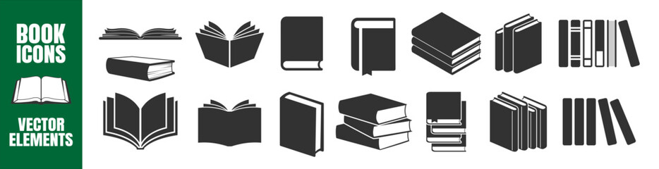 Book icons set isolated on transparent background. Simple book symbol