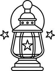 Vintage Lantern Line Art Vector Illustration for Independence Day USA with Bold Outline