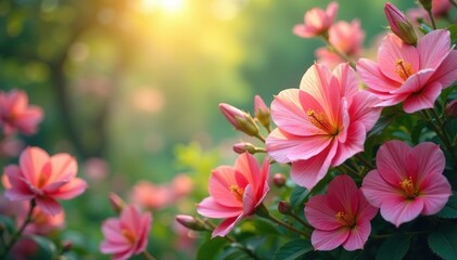 Obraz premium Swirling cascade of summer blooms; rich hues, soft focus , vibrant, details