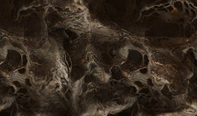 Abstract dark brown and grey swirling marble texture with cavernous, eroded patterns.  Intricate...
