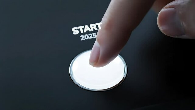 Launching into the New Year A finger presses a button that says Start 2025 signifying a fresh beginning progress and new opportunities