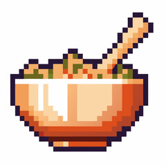 retro pixel art bowl with spoon and vegetable mix digital art depicting classic gaming graphics