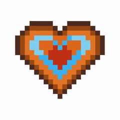 Obraz premium pixel art heart design featuring vibrant colors and retro style, brown and blue hues, digital love symbol
