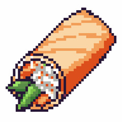 Fototapeta premium pixel art sushi roll with rice, fish, vegetables retro gaming food illustration