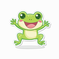 Obraz premium Kawaii Frog Sticker Jumping with Big Eyes and Happy Expression