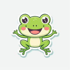 Fototapeta premium Kawaii Frog Sticker Jumping with Big Eyes and Happy Expression
