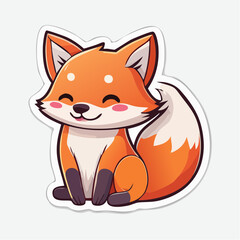 Obraz premium Kawaii Fox Sticker Curled Up with Thick Outline and Soft Colors