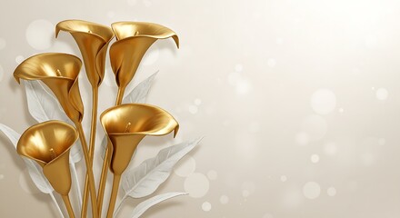 Luxurious 3D Floral Design Featuring Golden Calla Lilies and Stucco Detailing