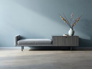 Minimalist Living Room with Modern Sofa and Decorative Vase